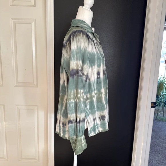 Raquel Allegra Green Moss Tie-Dye Button Collared Blouse Size 1 or Small - Picture 9 of 12
